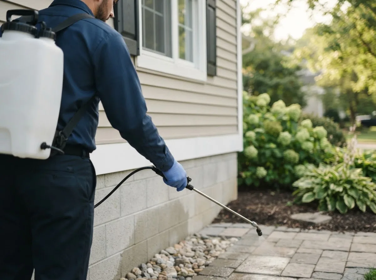 Pest control technician inspecting a home in Hillsborough, NH